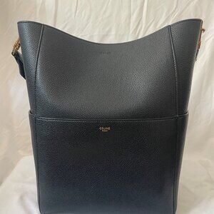 CELINE Sangle Seau Calfskin Leather Bucket Bag (Black w/ gold hardware)
